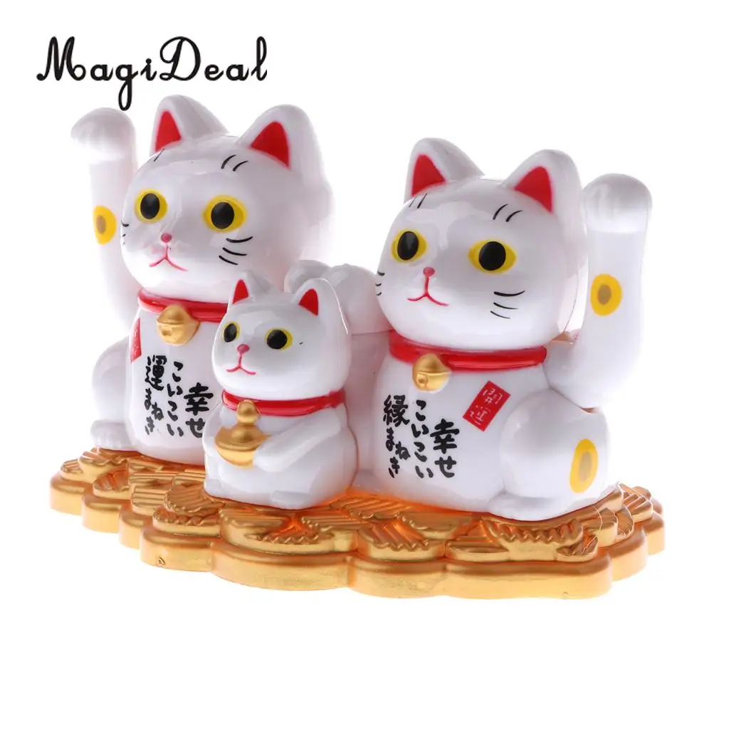 MagiDeal Hot Sale Solar Powered Bobbling Toy Waving Fortune Cat Family Home Office Desk Car Store Balcony Decor Children Toy
