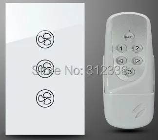 

Free shipping 120MM 1PC Switch+1PC Remote Control Glass touch wall switch electric fan Speed regulator tempering glass