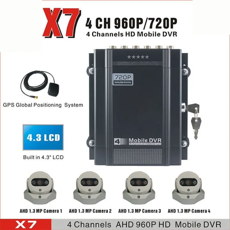 

4CH H.264 AHD Mobile Surveillance DVR with RJ45 Port & 4.3" TFT LCD & HDD/USB/SD Card Local Recording & Extensible GPS Supported