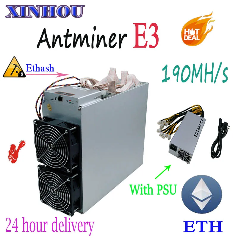 

ETH ETC Miner Antminer E3 190MH/S Ethash With BITMAIN PSU Asic miner Better Than S9 S11 B7 Z11 S15 Innosilicon A9 T3 m3 M10 D1