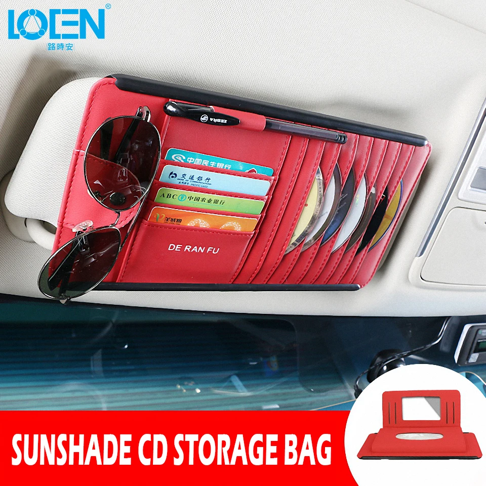 Black Leather Auto Car Auto Sunshade Cover Sun Visor CD Holder Organizer New