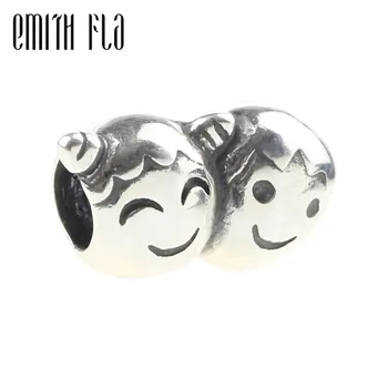 

Emith Fla 925 Sterling Silver Boy & Girl Friends Charm Beads Fit for Original European Brand Bracelet & Necklace DIY Jewelries