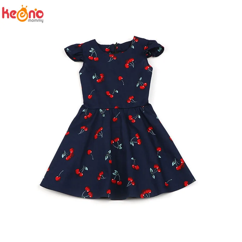 Summer Girls Dress Cherry Floral Print Princess Dresses for Children's Clothing Cotton Kids Casual Dresses (1)
