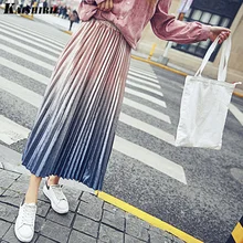 Женские длинные плиссированные юбки Модные женские зимние юбки с высокой талией уличная Радужная Корейская юбка с градиентом макси