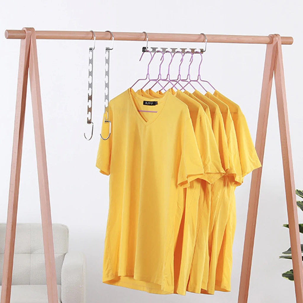 

5pcs/Set 6Holes Windproof Clothes Hanger Metal Multifunctional Magic Hanging Chain Closet Rack Space Saving Organizer Hook J09