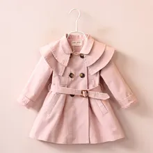 Nouveau Printemps Automne Filles Double Boutonnage Cardigan Enfants Manteau Enfants Outwear Manteaux Ceinture Tranchée