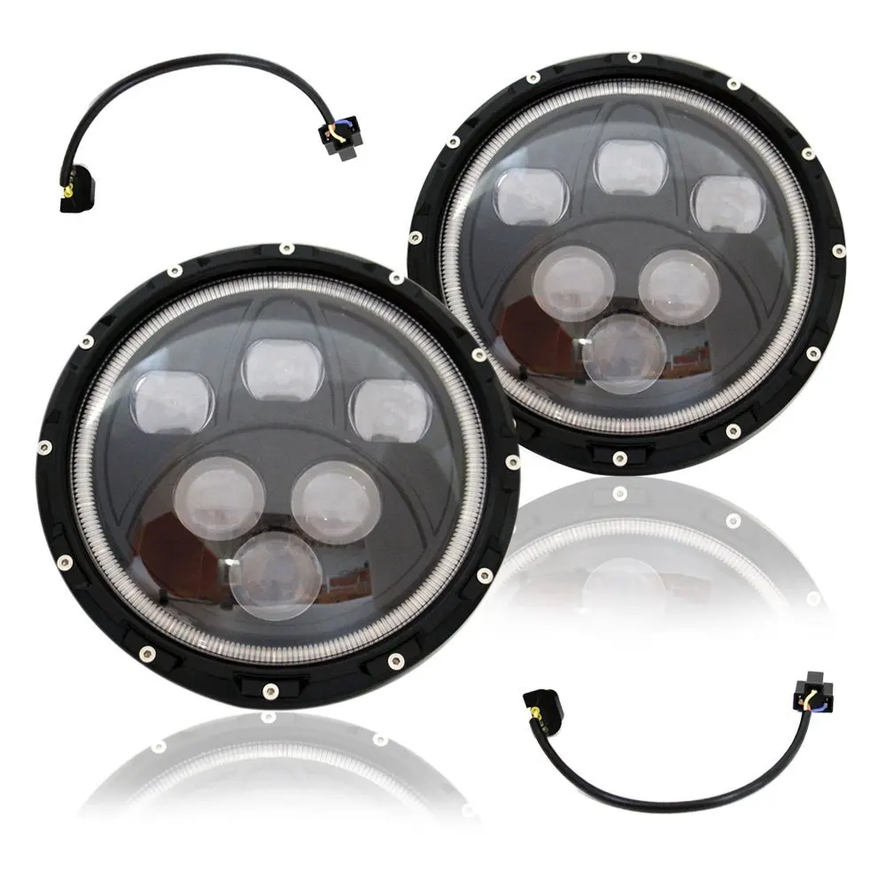 

Harley H4 H13 Harness 7" Motorcycle Projector Daymaker LED Headlight With Angel Light For Davidson Harley FLSTC FLSTF FLSTFB