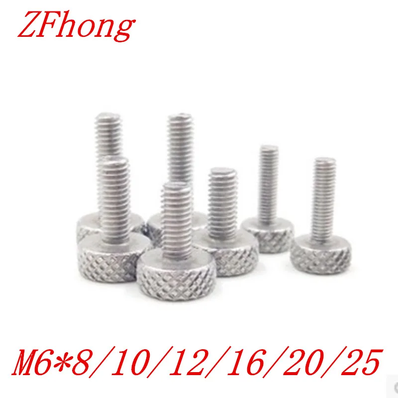 20pcs M6*8/10/12/16/20/25 stainless steel flat knurled thumb screw hand