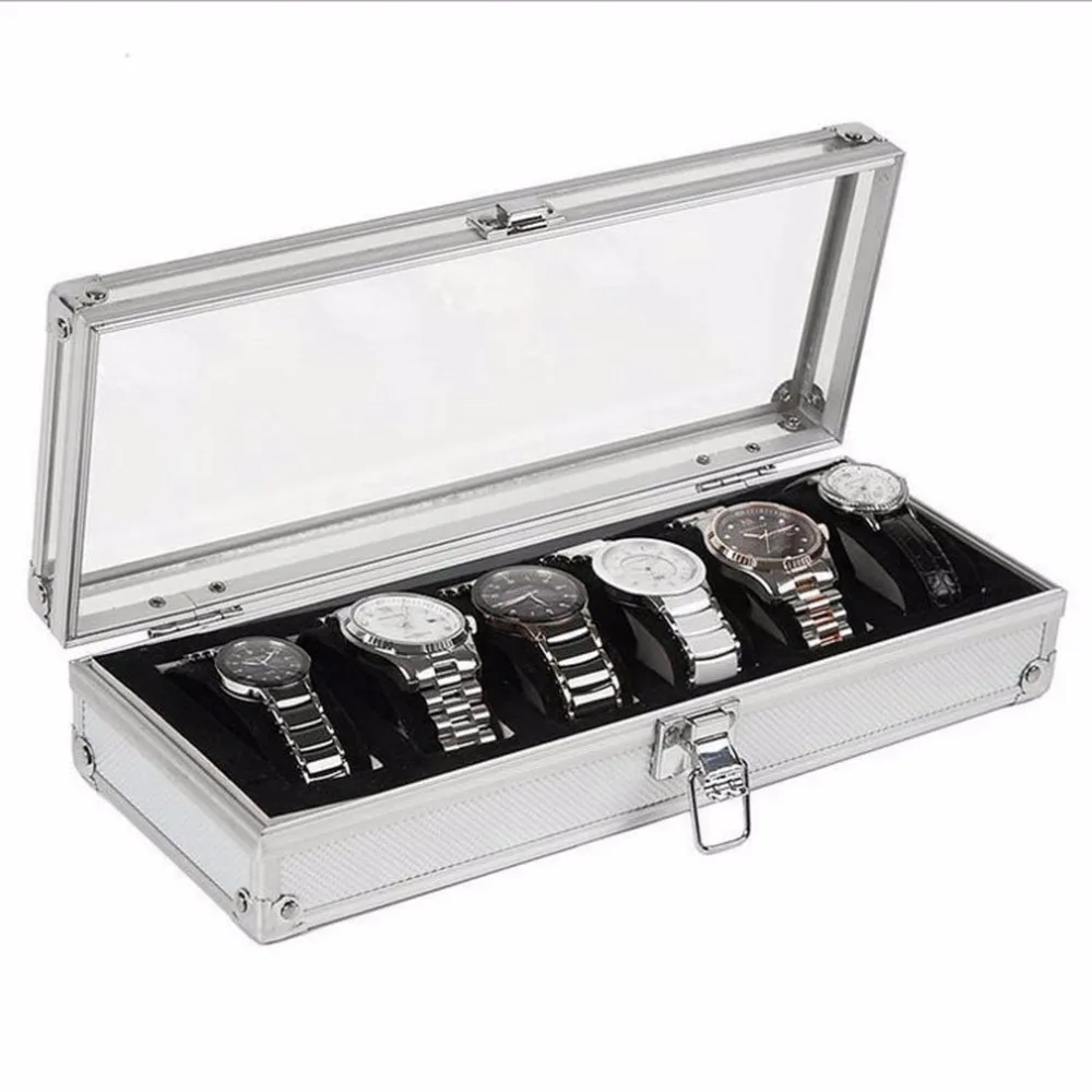 

OUTAD Watch Box 6 Grid Insert Slots Jewelry Watches Display Storage Box Case Aluminium Jewelry Decoration Winder