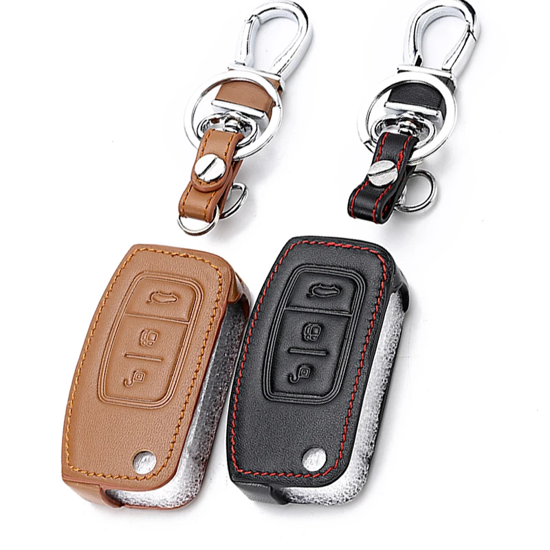 

Genuine Leather Remote Key Case Shell Cover For Ford Mondeo Mk3 Transit Custom Fusion Edge Mondeo Mustang For Ford Keys Keychain