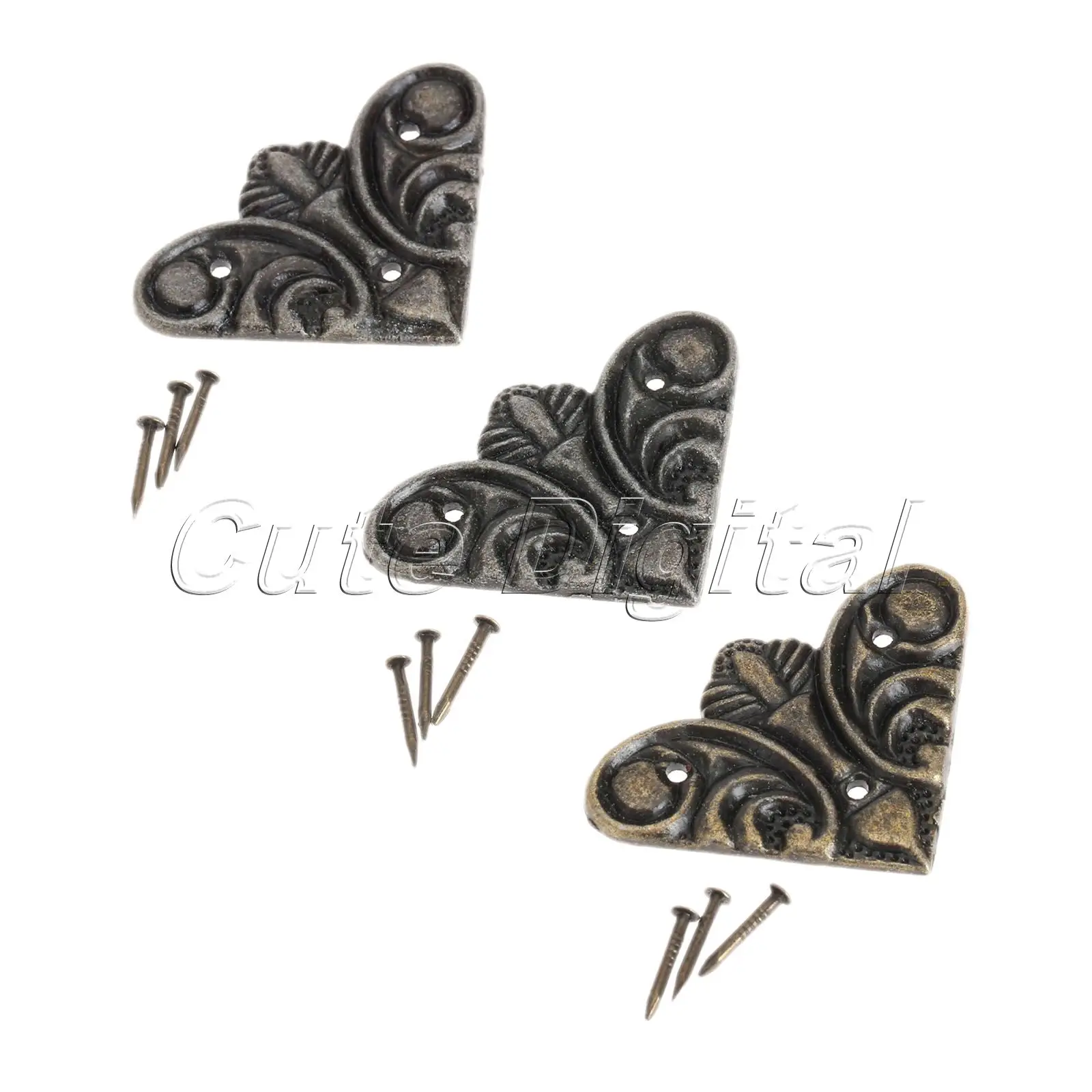 12PCS Bronze Luggage Case Box Corners Brackets Vintage Metal Jewelry Decorative Corner Bracket Furniture Decor Hardware 30x30mm