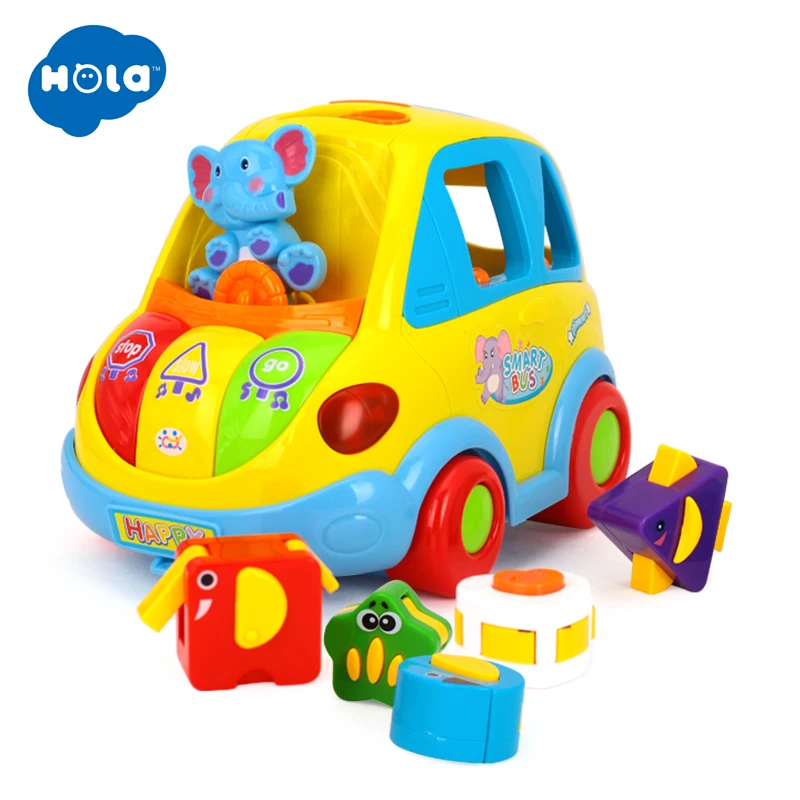 

HOLA 896 Learning Educational Toys Car Cartoon Child Funny Bus Playing Matching Game Toy With Music/Light/Cubic Block Kids Toy