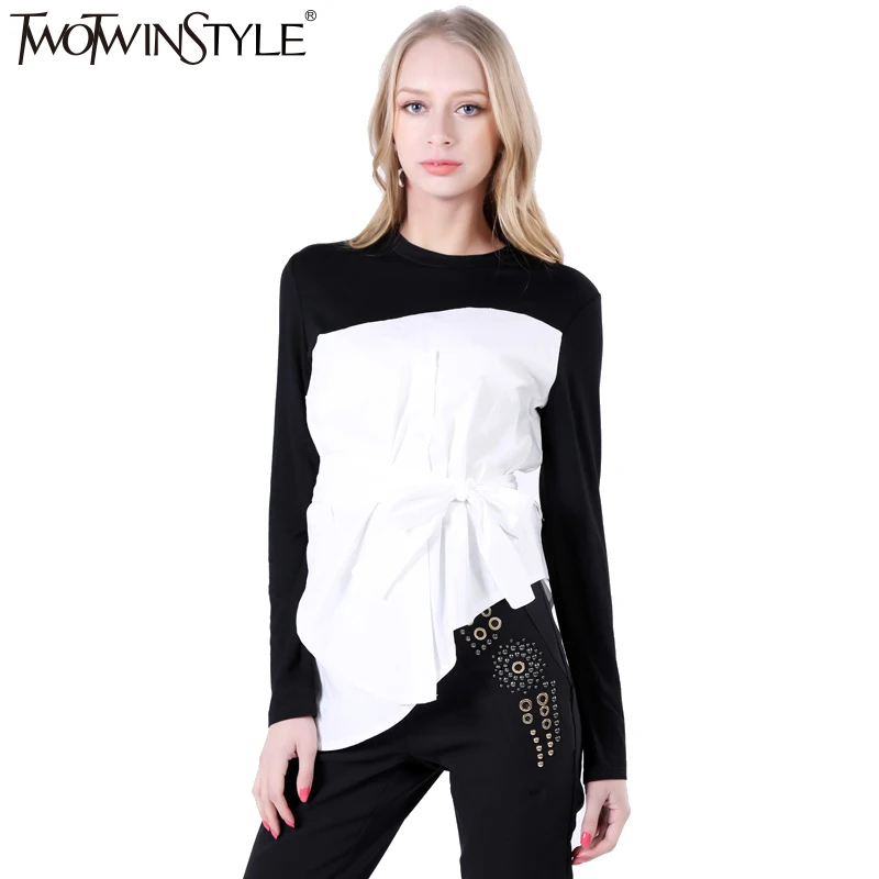 Twotwinstyle Кружево до Топ женский блузка с длинным рукавом Для женщин рубашка