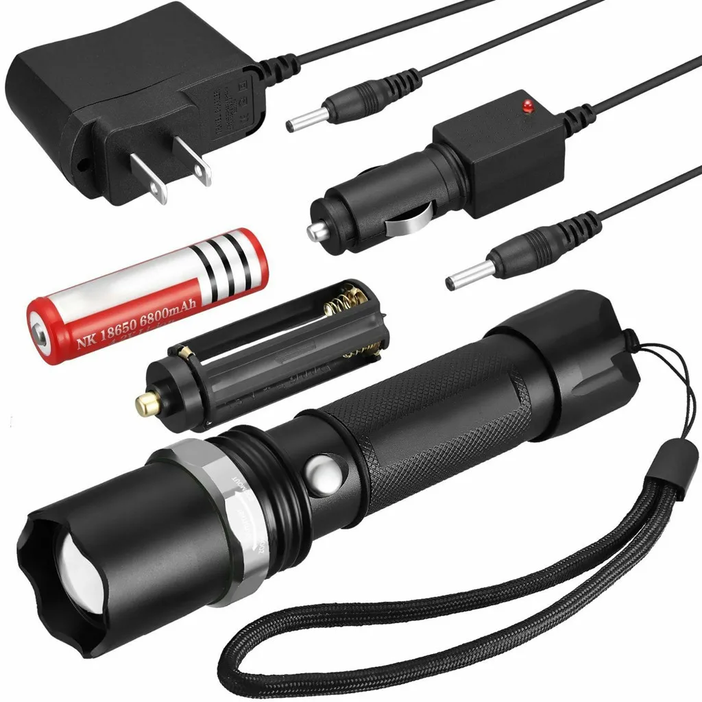 Rechargeable LED Cycling Front USB Light Set 2019 LED Flashlight 90000LM Rechargeable Hiking T6 Torch+18650 Batt+Charger