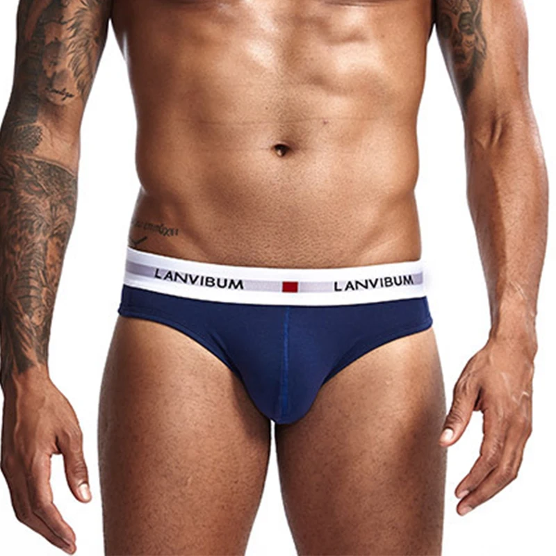 

DEWVKV Men's Underwear Comfortable Briefs Sexy Breathable Cotton Solid White Black Gray Blue Soft Shorts New Arrival 2019 ZC