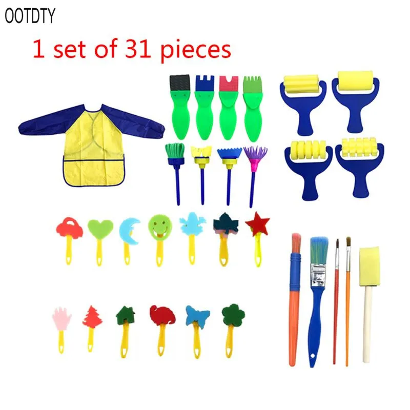 

OOTDTY 31 Pcs Assorted Sponge Painting Brush Set Craft Brushes Set for Kids Early Learning Painting Drawing Crafts