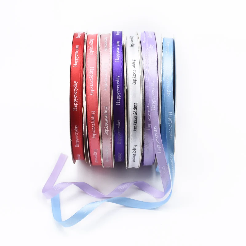 

5 meters 10mm Romantic Gifts box Packaging Belt Printed Happy everyday Design Satin Ribbon Tapes DIY Sewing&Wrapping Accessories