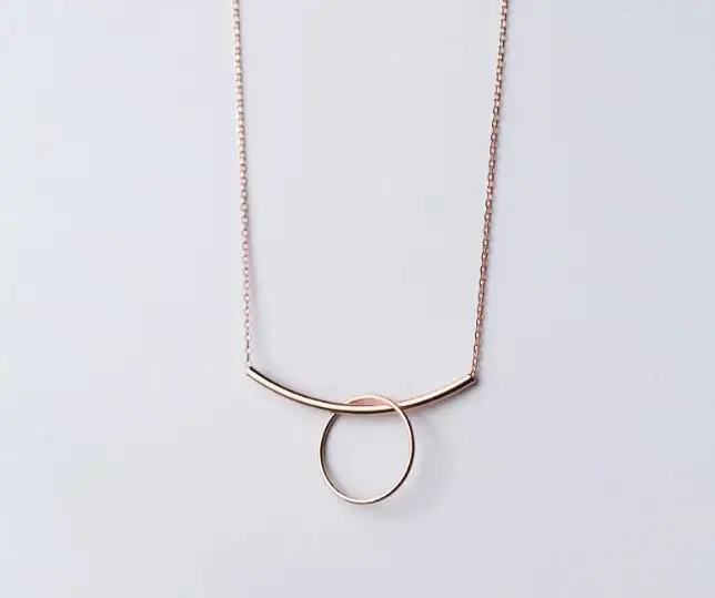 

1pc 100% Real. 925 Sterling Silver Fine Jewelry Straight Bar &Circle Pendant Geometric Necklace GTLX1605