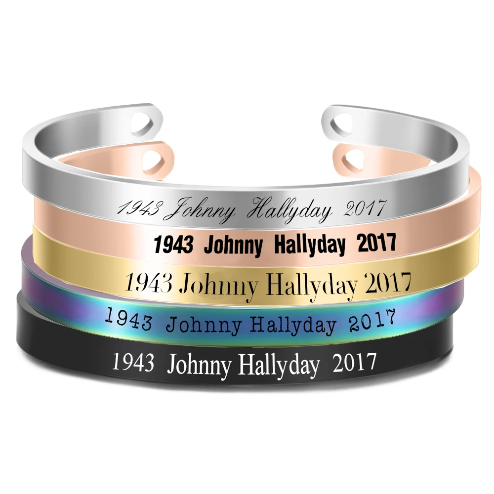 

5Colors Customized 6MM Bangle Personalize French Rocker Johnny Hallyday Memorial Stainless Steel Bracelets & Bangles