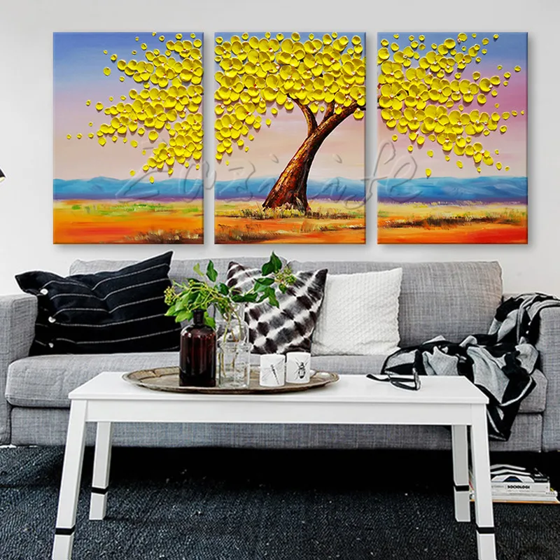 

3 Pieces Panel Wall Art Palette Knife Hand Painted Flower Oil painting On Canvas Wall Pictures Painting For Living Room blossom