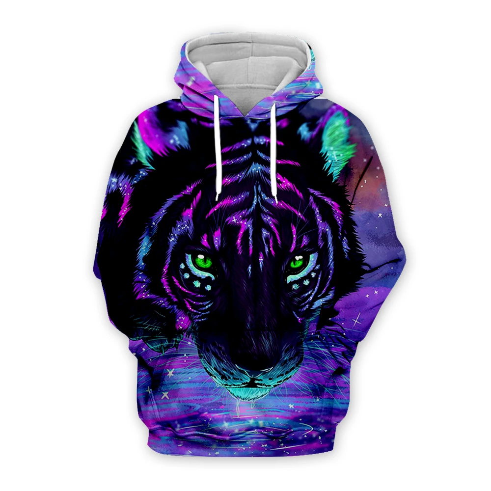 

Unisex Galaxy tiger 3d hoodies fluorescent purple men women animal printing sweatshirts autumn long sleeve zipper hooded coat