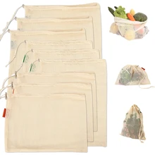 9 x многоразовые хлопковые сетчатые сумки для хранения кухонные овощные фруктовые продуктовые органайзеры экологически чистые моющиеся хозяйственные сумки