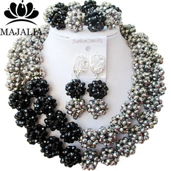 

Majalia Classic Nigerian Wedding African Jewelry Set Silver Crystal Bead Necklace Bride Jewelry Sets Free Shipping 2JS026