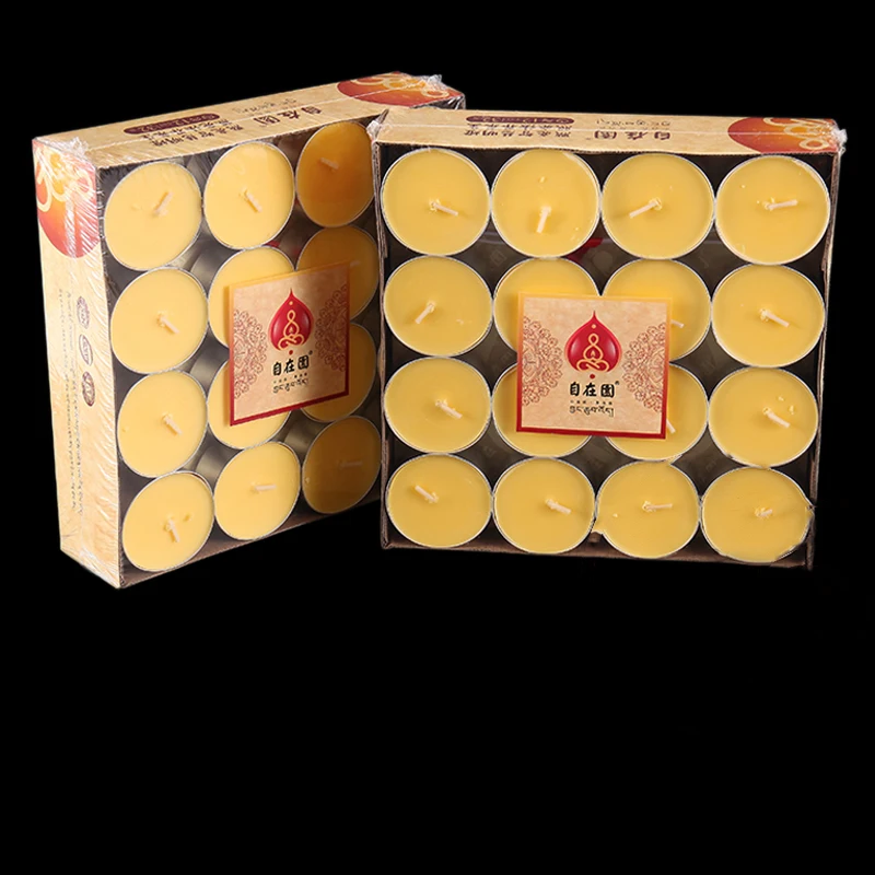 

With 12 Hours Burning 100% Natural Butter Lamp Candle, Ghee Candle With Aluminum Cover, Yellow Color, Daily Use Or Buddha-Pray