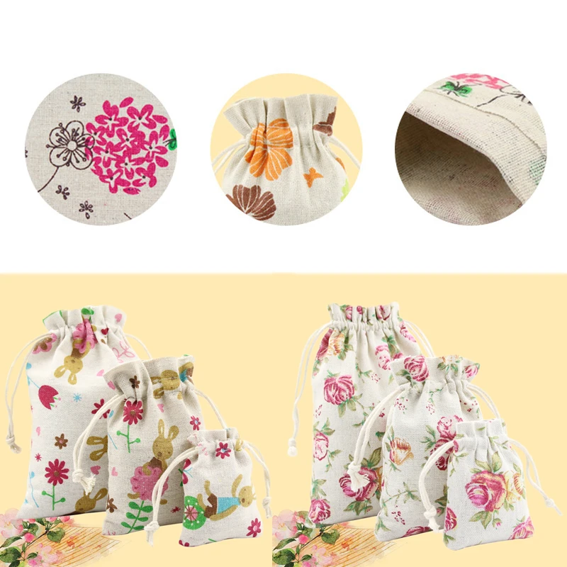 

Wedding Favor Drawstring Pouch Flowers printed Jewelry Bags 1PC Christmas Gift Bags 2019 New Sotrage Bags Burlap Useful