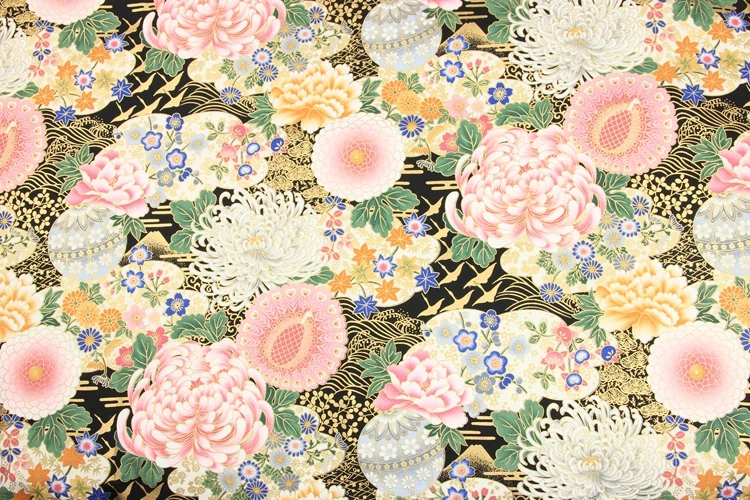 Полярд тонкий хлопок ткань японский мягкий бриз позолоченный цветочный принт ручной работы DIY мешок одежды ткань хлопок T488