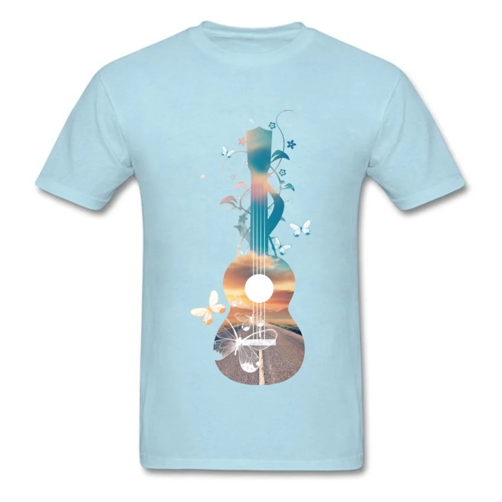 Printed On Casual Father Day Cotton Fabric Crewneck Men's Tops T Shirt Gift T Shirt Funny Short Sleeve T-Shirt Open road ukulele sunset dream butterflies light
