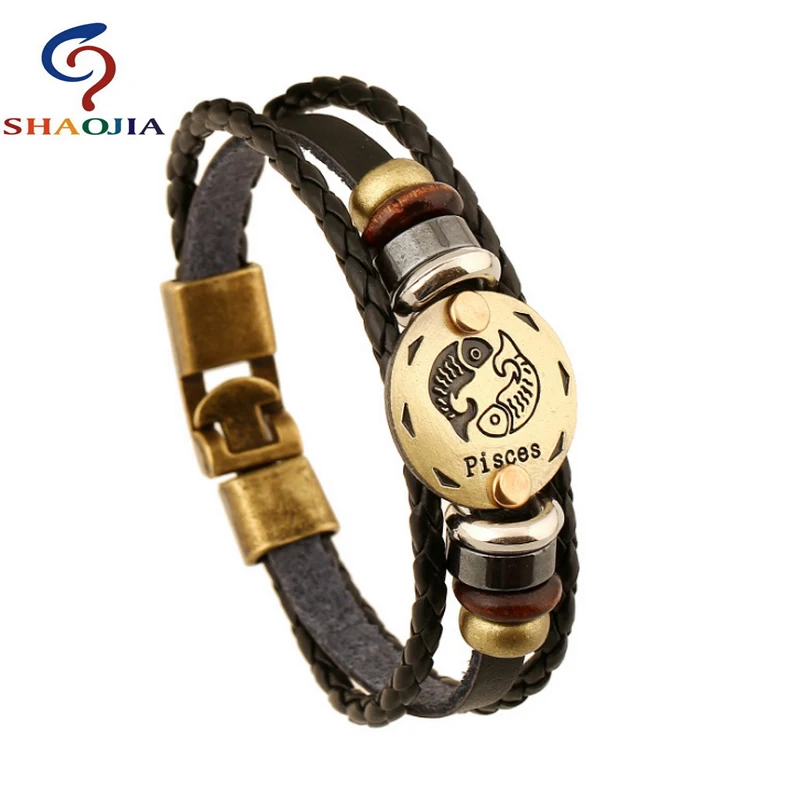 Capricorn Leather Bracelet Cuff Wide Bracelet and Rope Bangles Black Men Fashion Man Unisex Jewelry Men leather bracelet leather bangle