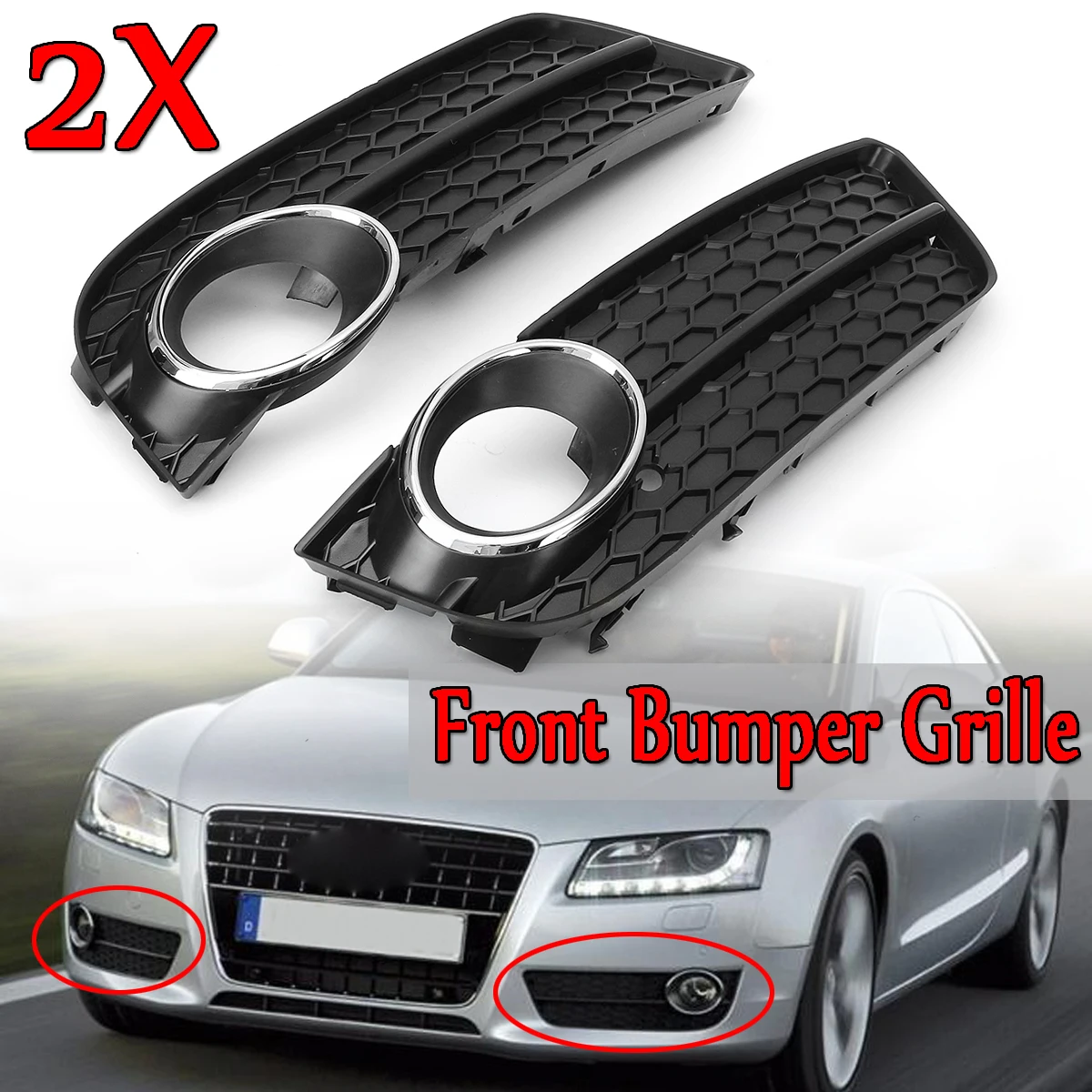 A Pair Front Bumper Fog Light Lamp Racing Grille Grill Cover For Audi
