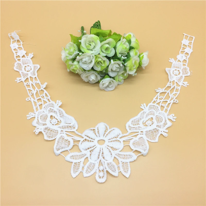 1pcs 36*40cm White Lace Collar Embroidered Neckline Trim Applique