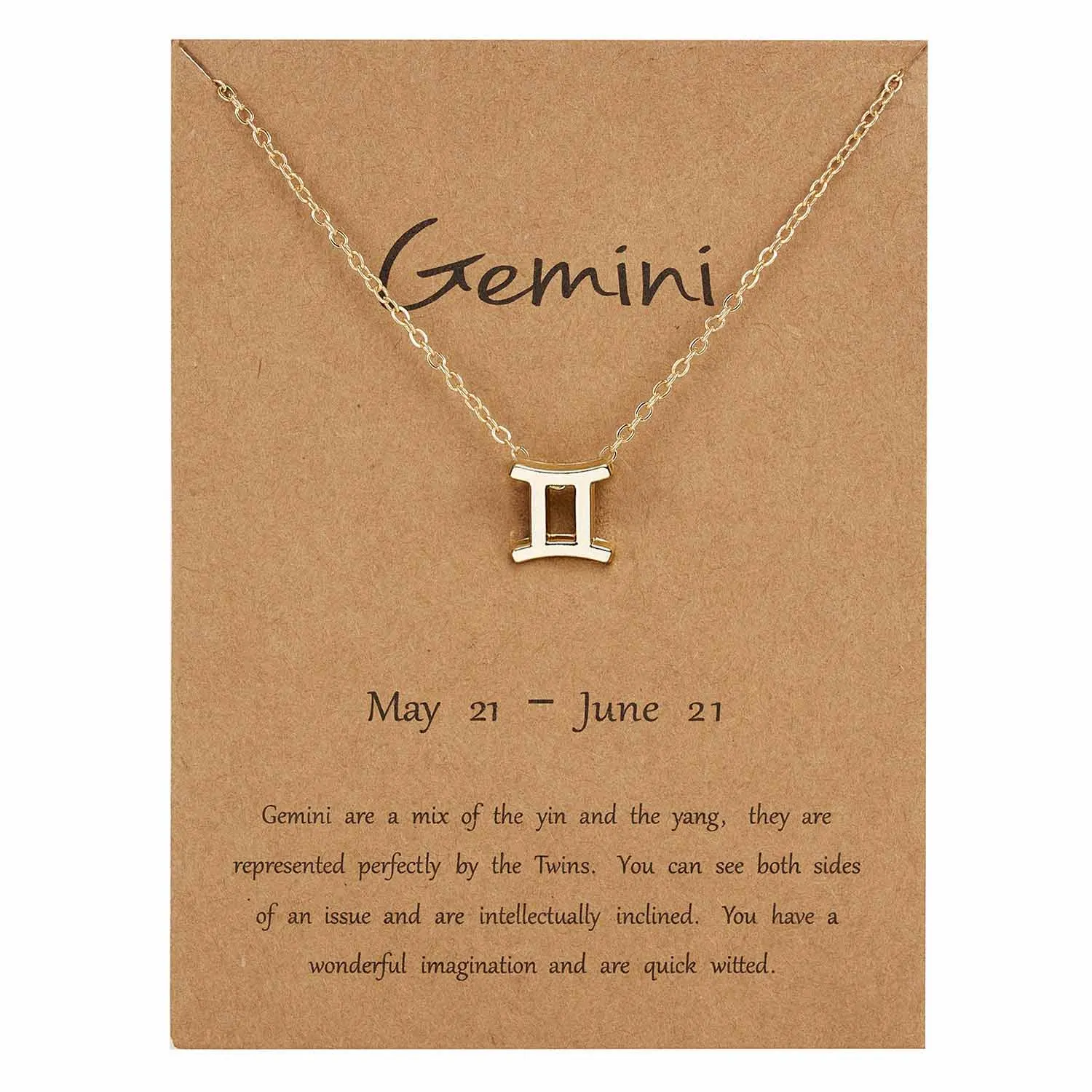 Rinhoo 12 Constellation Necklace Zodiac Sign necklace with Card Pendant Necklace charm Message Card Birthday Gift for Women Girl - Окраска металла: gold Gemini