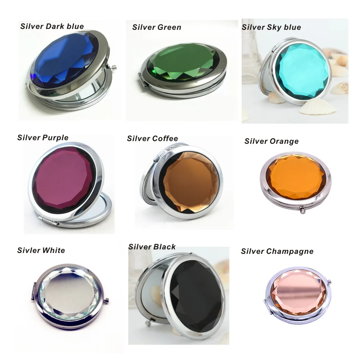 1Pc Luxury Crystal Makeup Mirror Portable Round Folded Compact Mirrors Gold Silver Pocket Mirror Making Up for Personalized Gift - Image 3
