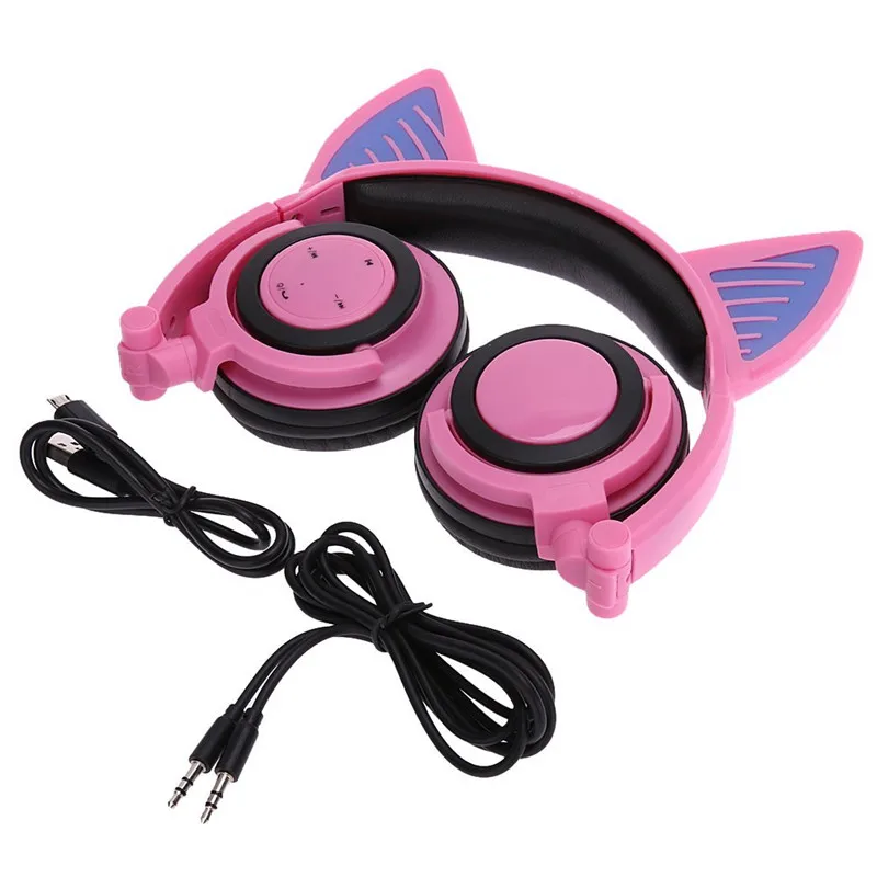 Wireless Bluetooth Cat Ear Headphones ihens5 Foldable LED light Flashing Glowing Cosplay Fancy Cat Earphone gift for kids phones