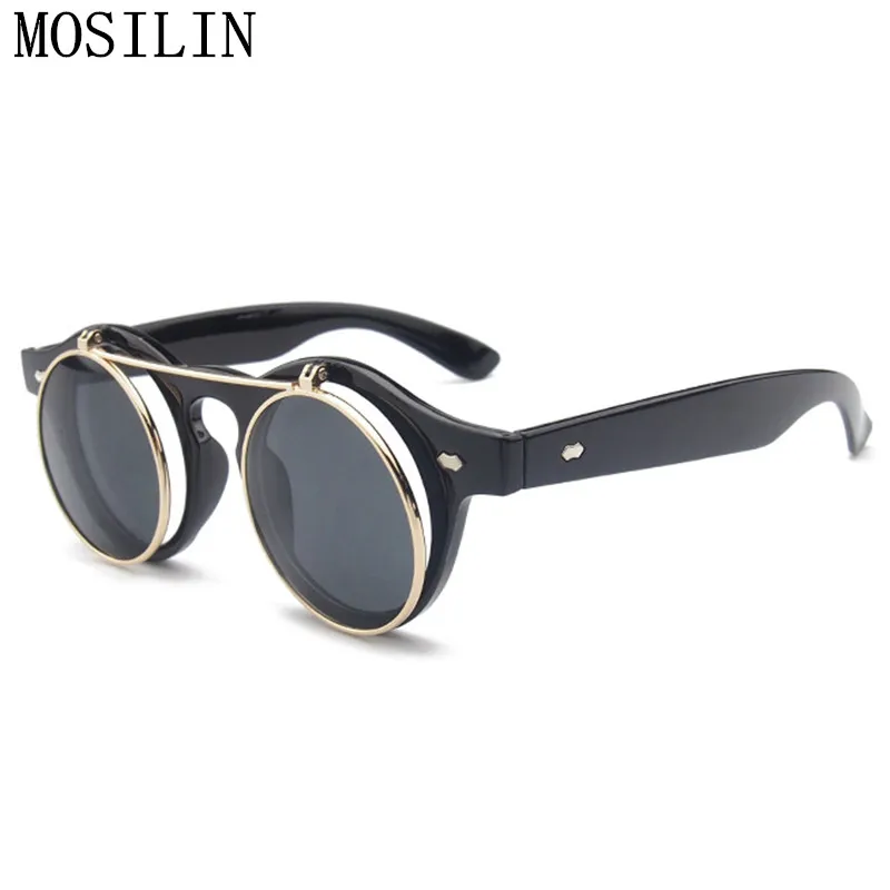 

RILIXES New Arrival Steampunk Sunglasses Women Men Square Double Flip Lens Cover Punk Sun Glasses Clear HD Gradient Shades