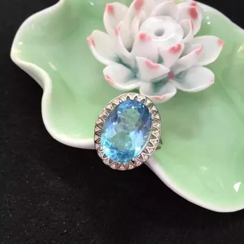 

Natural blue topaz Ring Natural gemstone ring S925 sterling silver trendy luxurious big round Sunflower women girl gift Jewelry