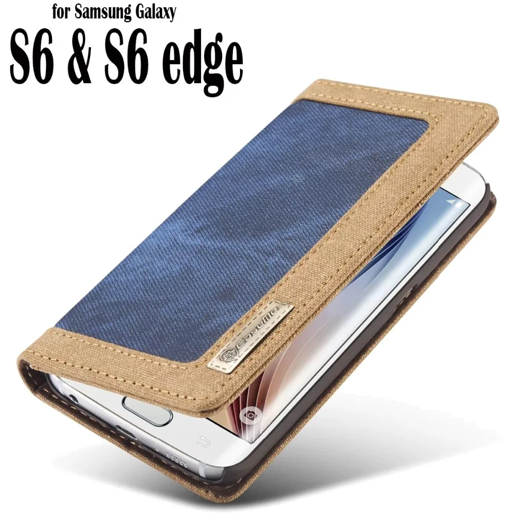  Luxury Cowboy Jean Canvas Cloth Case For Samsung Galaxy S6 edge Book Wallet Case For Samsung S6 & S6 edge S7 Cover Coque Fundas 