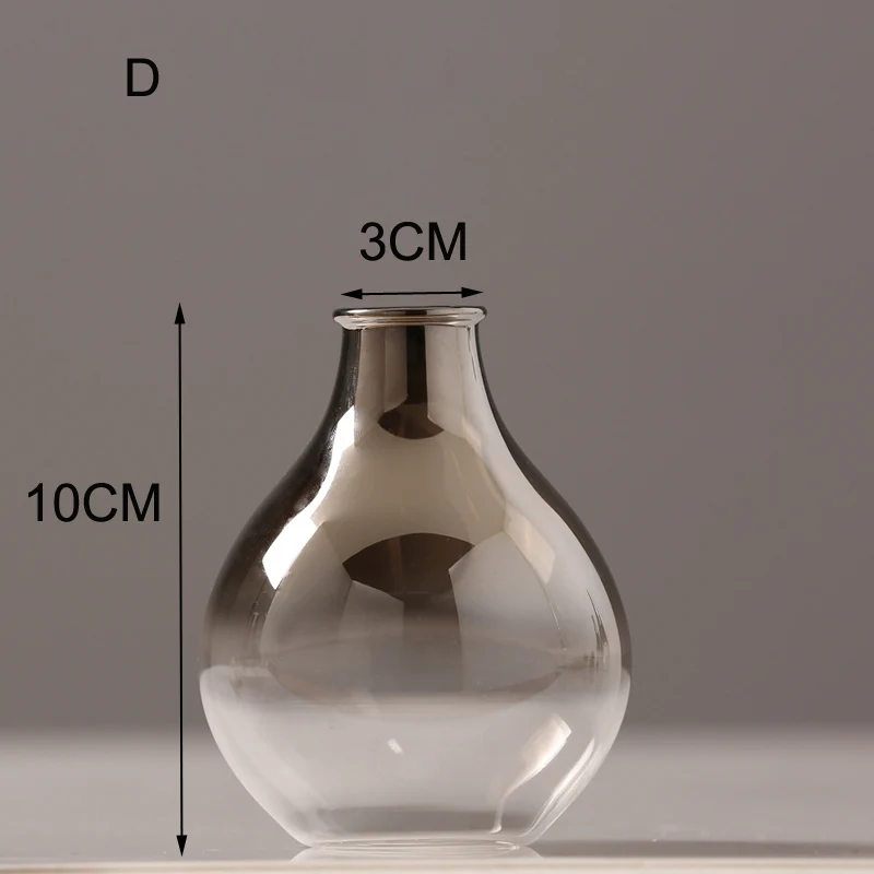 Современная стеклянная ваза оригинальность серебристо-серые сухие цветы настольные маленькие вазы стеклянный контейнер свадебное украшение для дома - Цвет: D 10x3x8cm