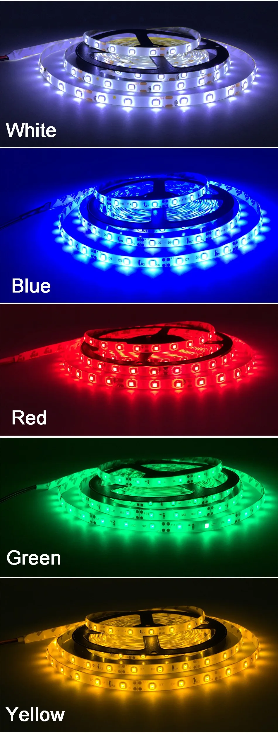 5M White LED Strip 3528 SMD 60ledsM Non Waterproof Warm white Blue Red Green Yellow light emitting Diode LED Tape Ribbon String (19)