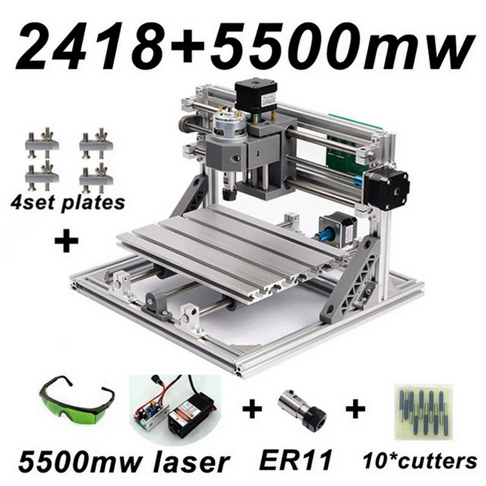 

CNC2418 Laser Engraving Machine ER11 with 500mw 2500mw 5500mw Head Wood Router PCB Milling Wood Carving Machine DIY Mini CNC