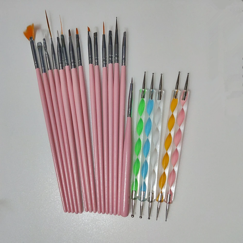 

20pcs/set Salon UV Gel Painting Carving Brush Nail Art Brushes Dotting Pen Manicure Polishing Dot Drawing Nail Art Decorations