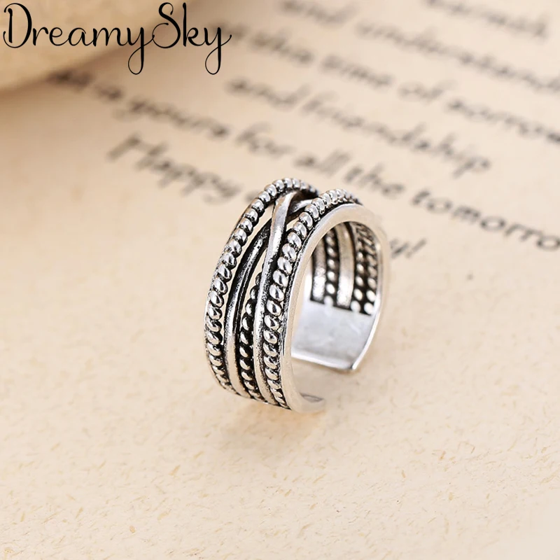 

Punk Luxury Vintage 925 Sterling Silver Layered Big Rings For Women Wedding Statement Finger Ring Anillos Anelli Bijoux
