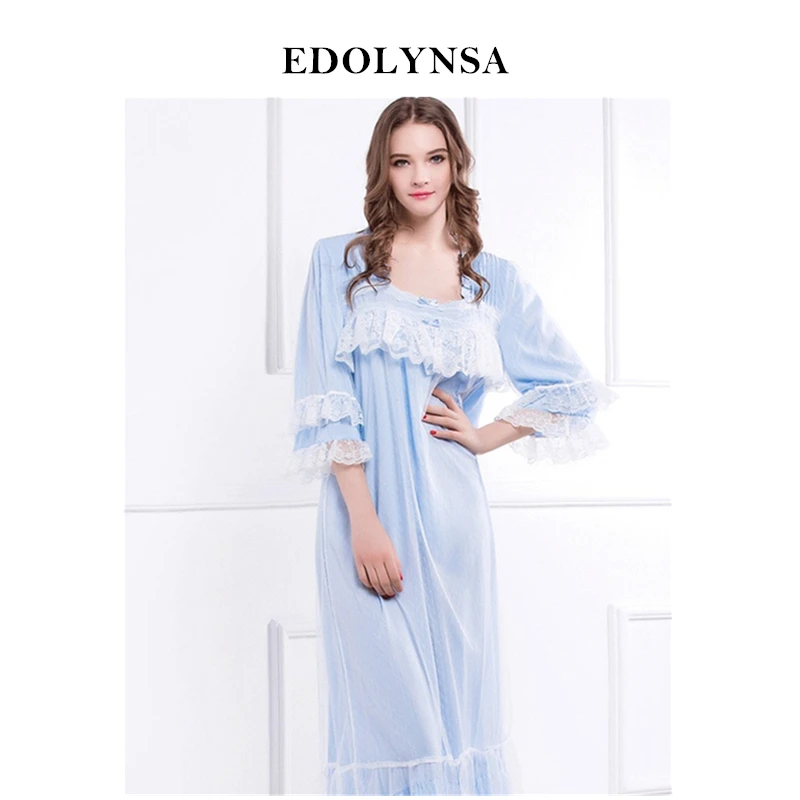 

2019 Sleep Lounge Long Satin Nightgown With Lace Home Dress White Vintage Princess Nightgowns Embroidery Cotton Nightdress #P118