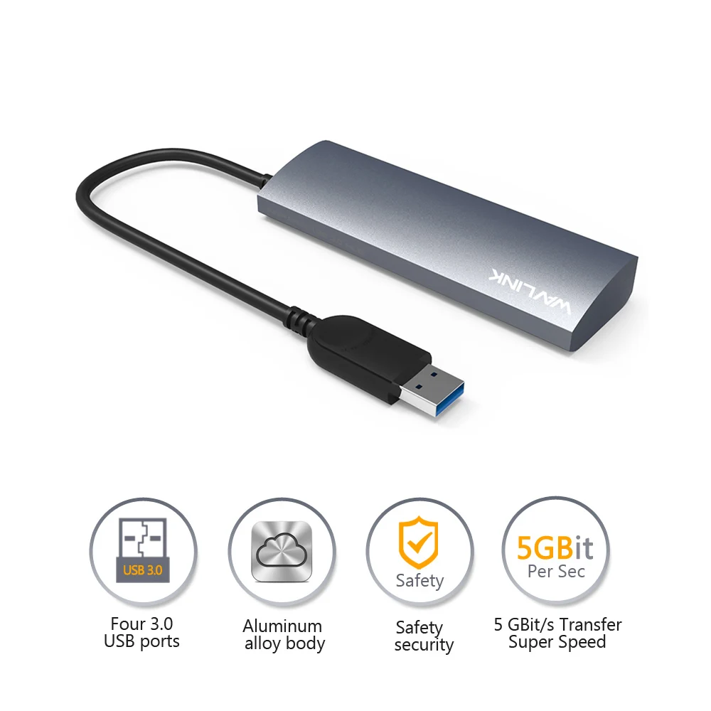 Wavlink usb-хаб 3,0 4 порта алюминиевый сплав высокая скорость 5 Гбит/с Мульти USB 3,0 концентратор разветвитель адаптер для ноутбука macbook компьютер