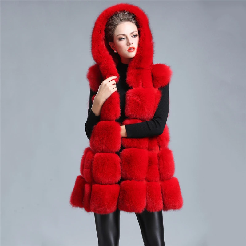 Red faux fur coat plus size Clearance