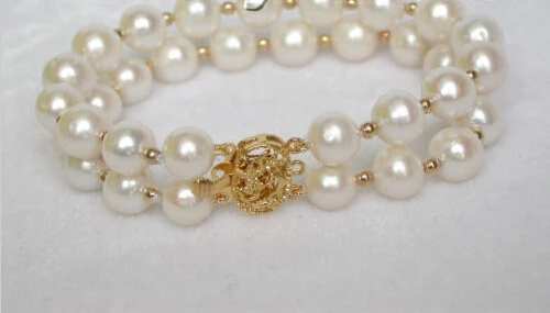 

Genuine 2row 10mm round white pearls bracelet @^Noble style Natural Fine jewe SHIPPING new >>free shipping