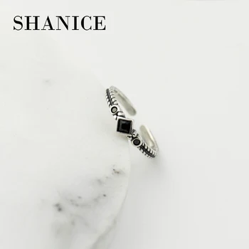 

SHANICE Retro Sterling-Silver-Jewelry Black Crystal 925 Sterling Silver Open Rings for Women with Stone CZ Fashion Ring